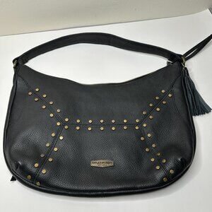 Harley Davidison Midnight Rider iBlack Leather Studded Shoulder Hobo Bag
